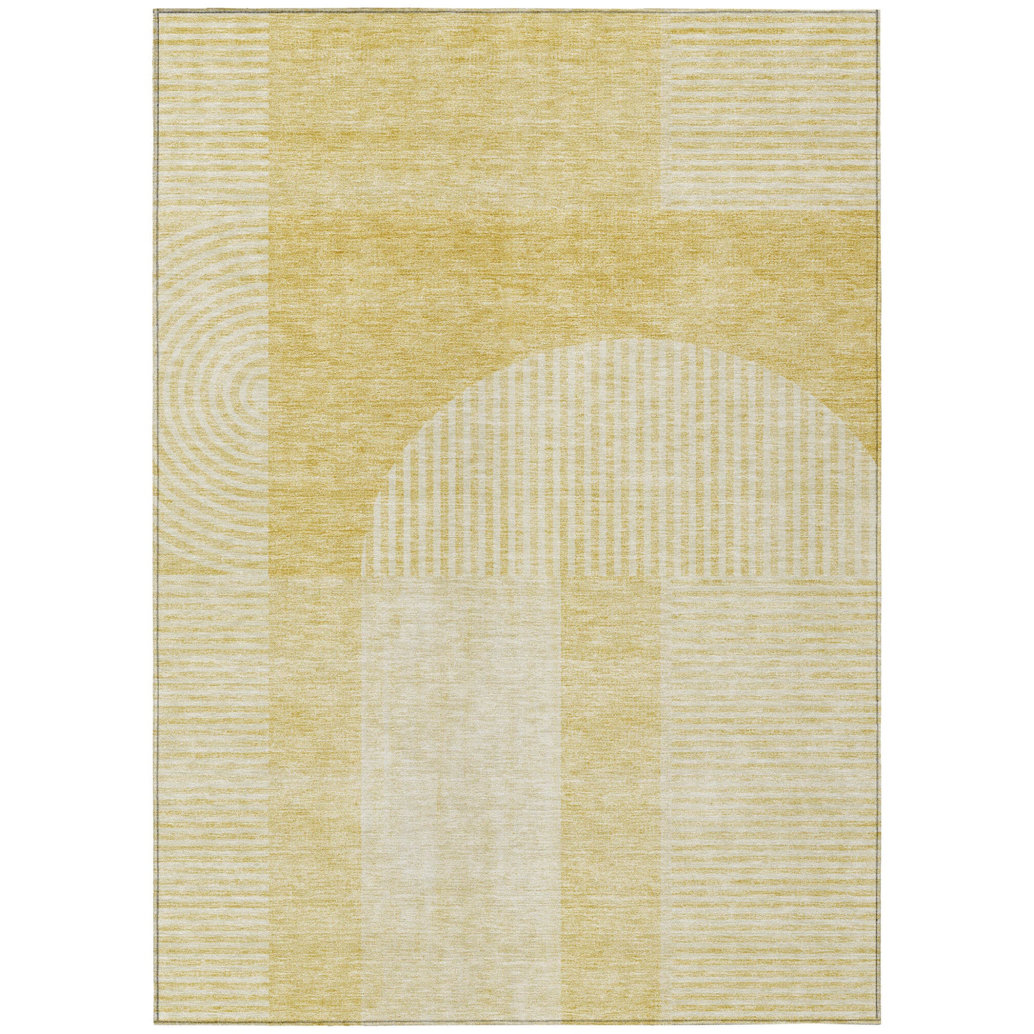 9' X 12' Gold Ivory And Yellow Geometric Washable Indoor Outdoor Area Rug